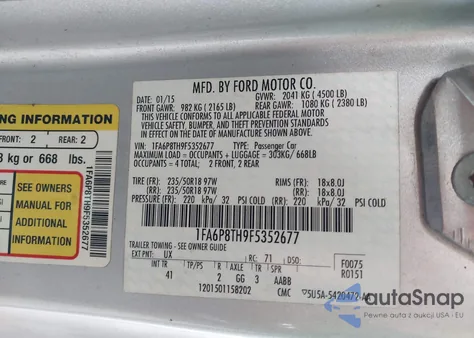 2015 Ford Mustang Ecoboost из США, поврежденный, VIN 1FA6P8TH9F5352677